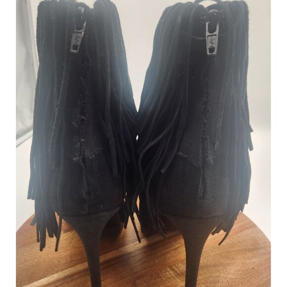 Zara Fringe Ankle Booties Women's 8.5M Black Suede Back Zip 4‎ Inch Heel Western - Picture 11 of 13